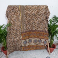 Brown Paisley Vintage Kantha Quilt Handmade Cotton Indian Boho Bedspread Throw