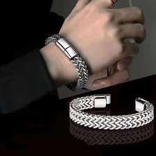 Mens Fashion Hip-hop Double-layer Braided Keel Titanium Steel Bracelet