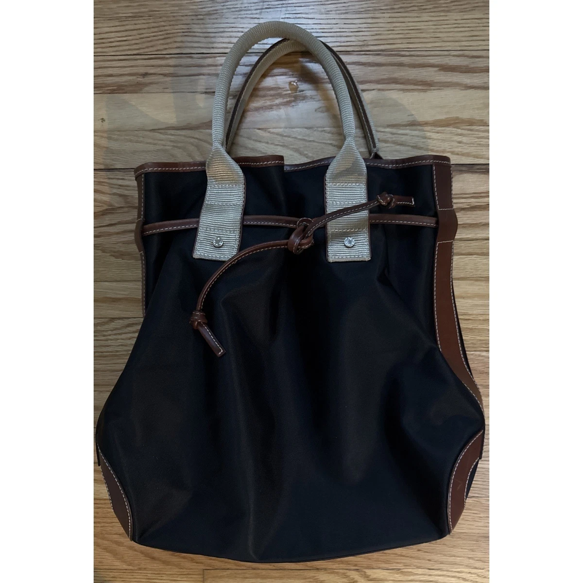 Lancel Paris Women Tan Nylon Brown Leather Trim Drawstring medium Backpack Bag Lancel Bags & Handbags for Women for sale - eBay main image 3
