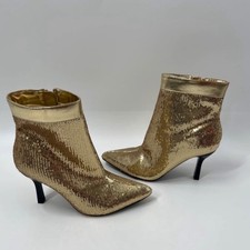Sparkling Gold Sequin Pointed Toe Ankle Boots Stiletto Heel 3.5 Inch Heal 7.5