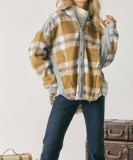 Davi & Dani Mixed Plaid Button Front Jacket Multi