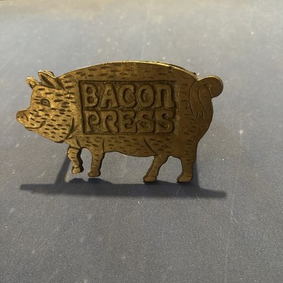 Vintage Cast Iron Pig-Shaped Bacon Press with Wood Handle! - GREAT!