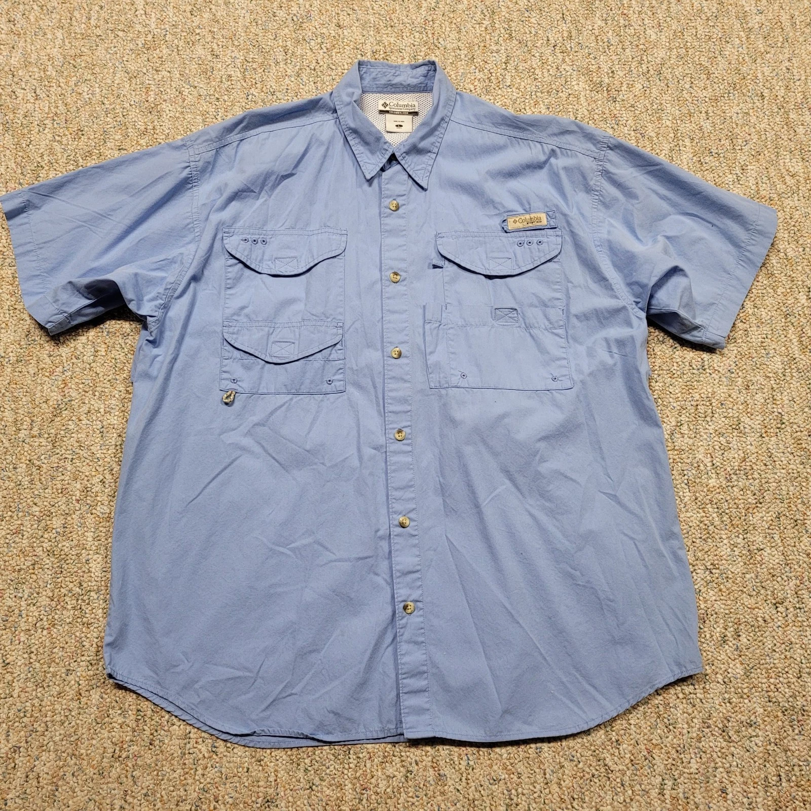Columbia PFG Shirt Mens Large Blue Button Down Bahama Performance Vented Outdoor