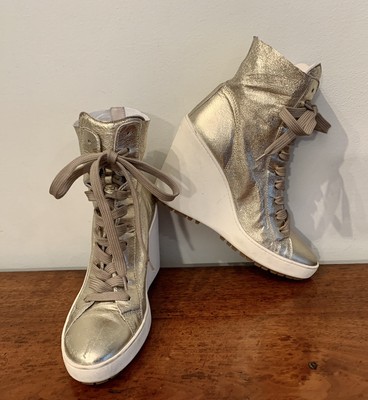 SNEAKERS DONNA MOD.ALTO, CON ZEPPA ORIGINALI HOGAN IN PELLE ORO PLATINO N'  37,5 | eBay