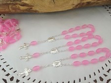 25Pc Mini Rosary PINK/silver plated Frosted/Baptism Favor/Recuerdos De Bautizo