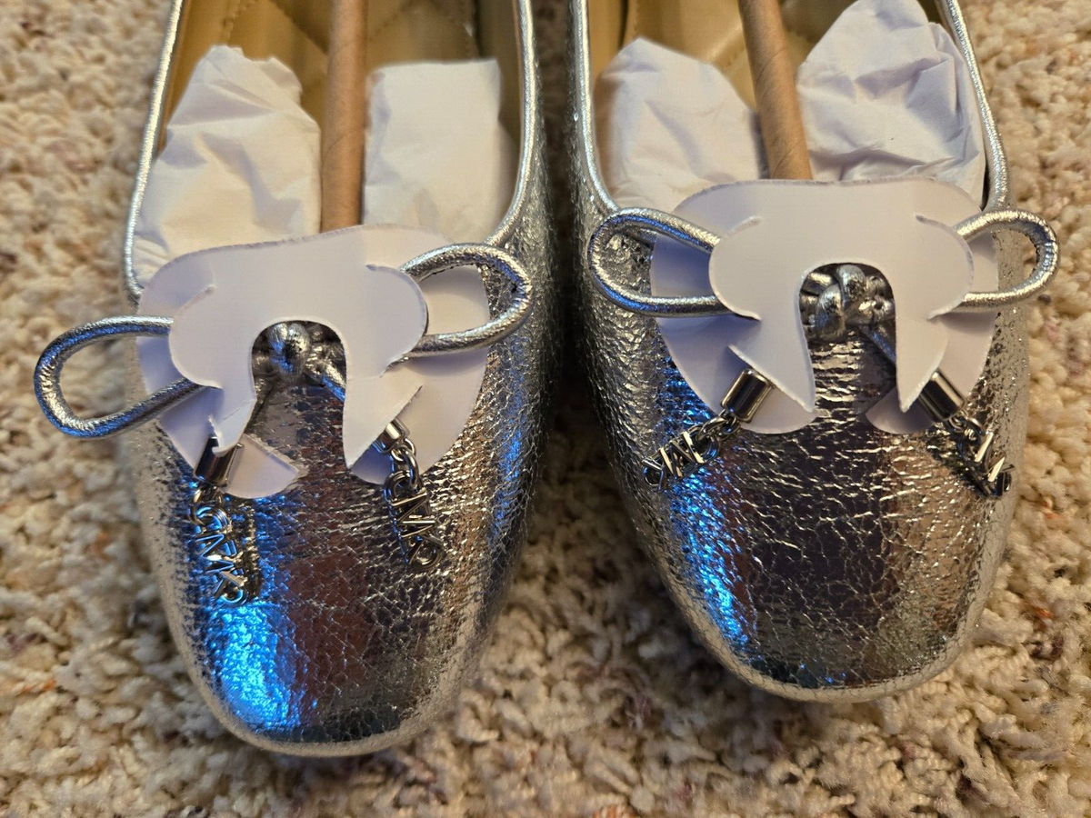 Michael Kors Nori Flex Leather Ballet Flats Slip-On Silver