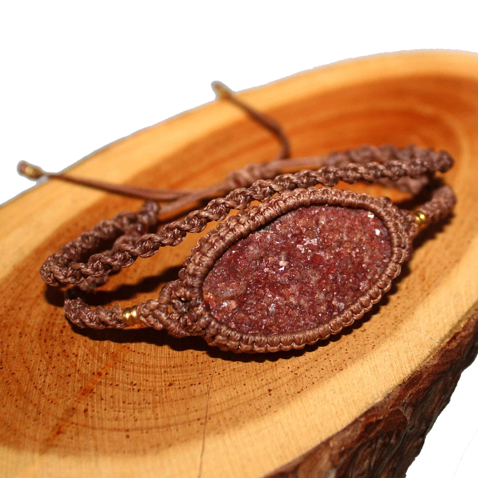 手工编织摩洛哥天然Cobalto方解石Druzy水晶袖口Macrame手链 — 第 3/4 张图片