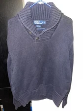 Polo Ralph Lauren Sweater Men Large Blue Long Sleeve Cowl Neck 100% Cotton