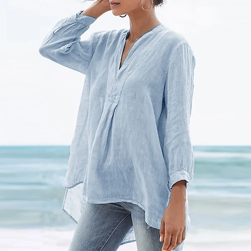 3/4 Length Sleeve Womens Tops Casual Loose Fit V-Neck T Shirts Solid Tunic Tops - Picture 8 of 16