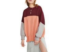 Free People Easy Street Peach Combo Oversized Sweater Cotton Sz M NWT
