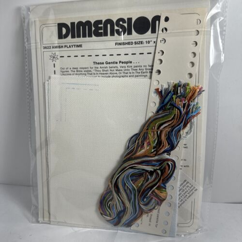 VTG 1986 Dimensions Cross Stitch Kit Amish Playtime #3622 Finished Size 10”X 12” - Picture 3 of 3
