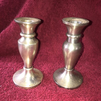 Pair Of Brass Plated Restoration Hardware 5  Candlesticks