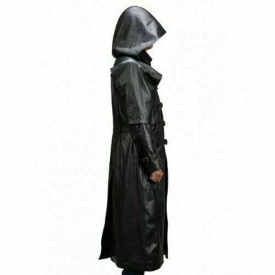 MEN'S HUNTSMAN BLACK GOTHIC HOODED LEATHER TRENCH COAT | eBay