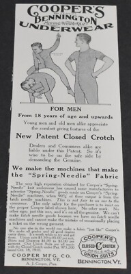 1913 Print Ad Cooper's Bennington Underwear Closed Crotch Men Union Suits art