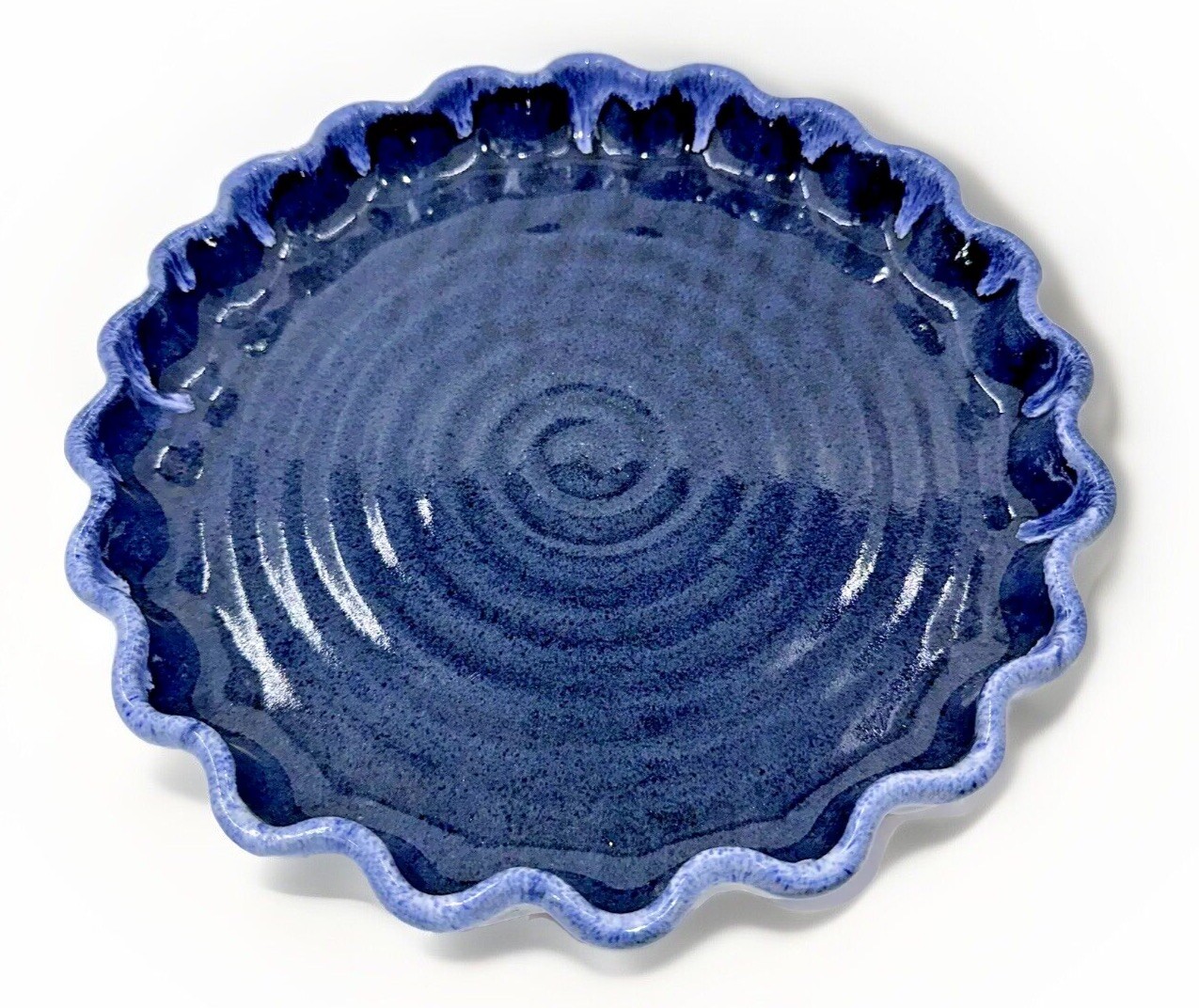 Blue Drip Glazed Redware Serving Tray / Shortbread Pan Signed on Reverse Vintage