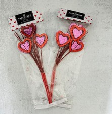 2pk 2pc/Pk Red  Pink Glitter Heart Floral Spray Picks Valentine's Day Party