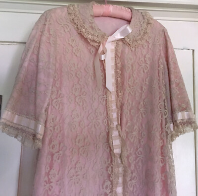Vintage Dusty Pink Ribbon Lace Odette Barsa Long Robe Dressing Gown 40" bust | eBay Vintage Dusty Pink Ribbon Lace Odette Barsa Long Robe Dressing Gown 40" bust | eBay
