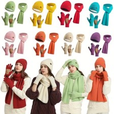 3PCS/Set Winter Beanie Scarf Gloves Set Knitted Warm Cap Friction Palm Gloves