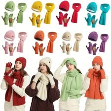 3PCS/Set Winter Beanie Scarf Gloves Set Knitted Warm Cap Friction Palm Gloves