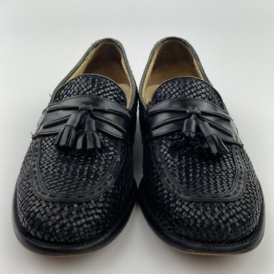 Mezlan Black Weave Woven Leather Loafers Sz 8.5 Made Spain 