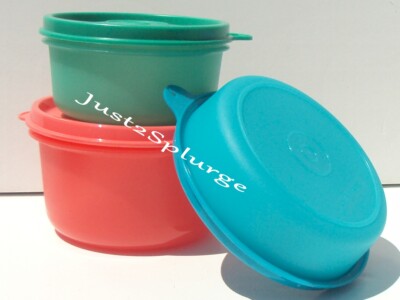 Tupperware Little Wonder Snack Serving Bowl 6+7oz 14oz Bowl Set Coral Teal Blue