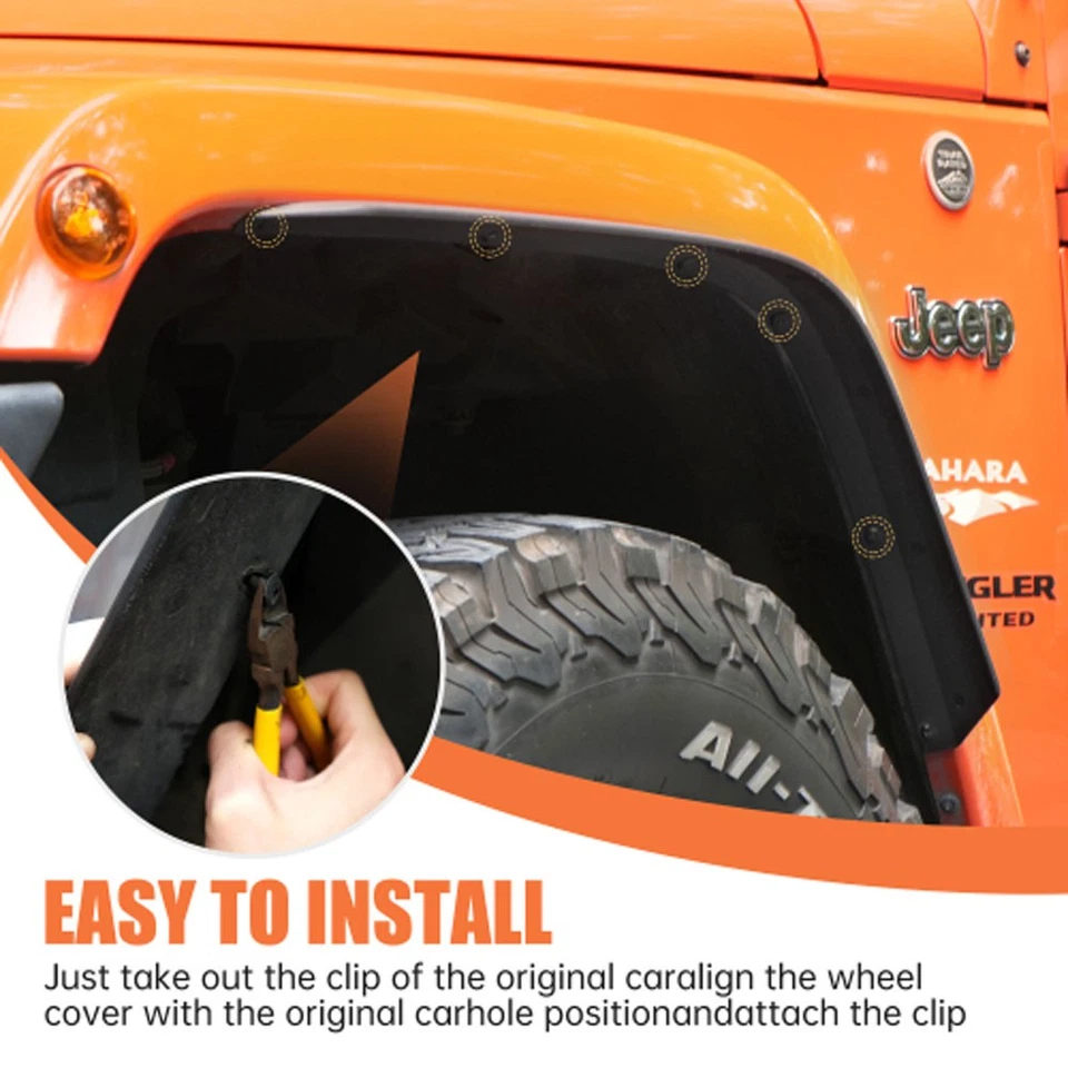 A Set Front & Rear Fender Flares Extension for 07-18 Jeep Wrangler JK 2/4 Doors Foto 4 de 4