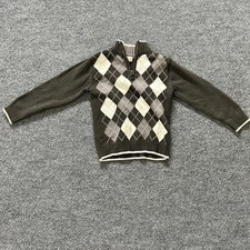 The Children's Place Sweater Boys Size 4 Brown Argyle Cotton Blend Quarter Zip
