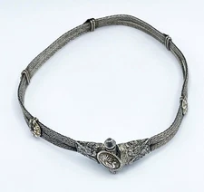 EASTERN SILVER NECKLACE CHOKER c1900 BIRD DESIGN WOVEN MESH