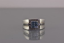 Sterling Silver Blue White Diamond Clustered Tapered Band Ring 925 Sz: 8