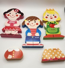 3 Girls Janod Funny Magnets, a set of wooden magnetic toys designed for Kids