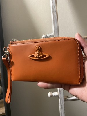 Vivienne Westwood Orange Orb Patent Leather Clutch Pouch Wristlet
