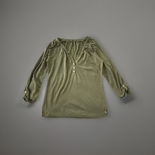 Polo Ralph Lauren Women's Vintage Green V-Neck Blouse 3/4 Roll Tab Sleeve M