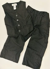 Janie And Jack Boys Sz 3 Wool Suit Vest Pants Black Pin Stripes Great Condition 