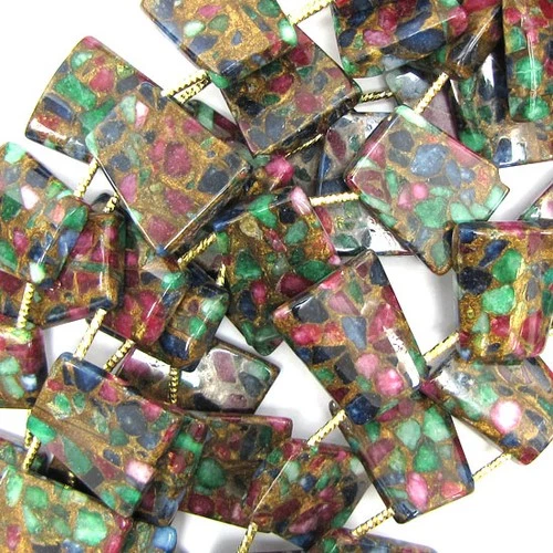 24mm ruby zoisite golden pressed jade ladder beads 15.5" strand