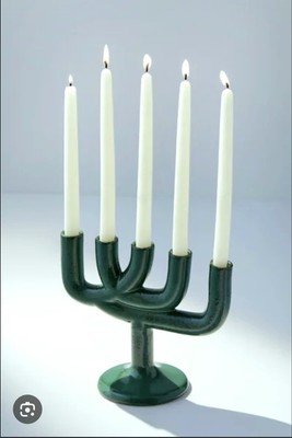 Urban Outfitters Riya Candelabra Twisted Stoneware Green Taper Candle Holder 9x8