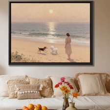 Beach Dog Canvas Print Beagle Bichon Frise Artwork for Living Room Decor