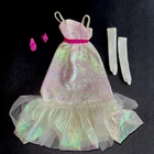 Vintage 1983 Crystal Barbie Dress Shiny Iridescent, shoes  & long gloves # 4598