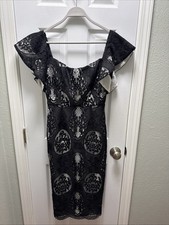 Abito da cocktail Mestiza New York donna taglia 4 nero pizzo midi spalle scoperte