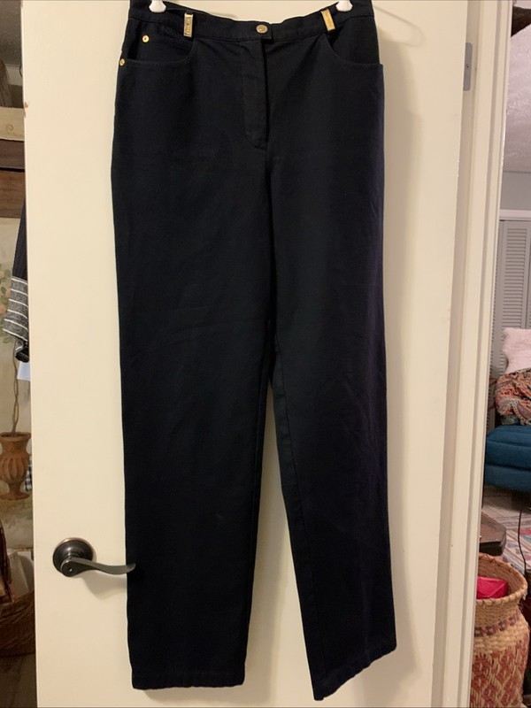 Women's ST John Sport Black Straight Jeans Size 12,Gold Tone Accents Excellent
