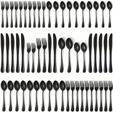 60pcs, Stainless Steel Flatware Set, Black & Golden Silverware, Mirror-FGQ