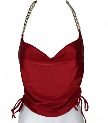 NWOT TwentySix Cherry Red Satin Gathered Statement Top Siren Core, Festival S