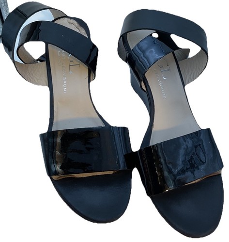 AGL LADIES SHOES 37 1/2 black patent strappy capsule heels sandals minimalist - Picture 7 of 13