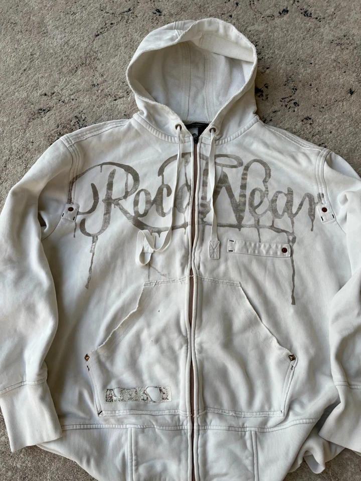 DE COLECCIÓN RECORTADA Y2K ED RESISTENTE ESTILO STREETWEAR ROCAWEAR SUDADERA CON CAPUCHA Foto 4 de 4