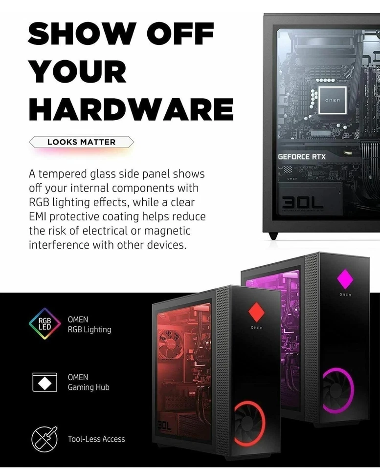 Escritorio HP OMEN 30L GT13-1380z Ryzen 5600x 3080 M.2 256 GB 32 GB Hyper X Ram Foto 4 de 4