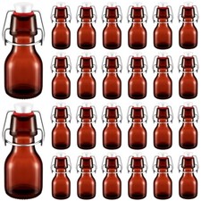 Tessco 24 Pcs Mini Swing Top Glass Bottles with Stoppers Small 2 Ounces Amber