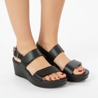 Vionic Black Leather Lovell Strappy Buckle Close Sandal Shoes 9