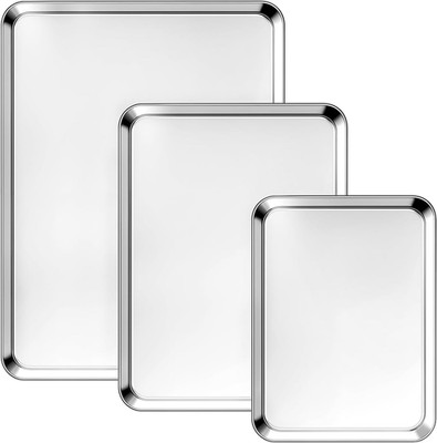 Stainless Steel Baking Sheet Pan Set, 3 Pack Cookie Sheets for Baking, Heavy Dut