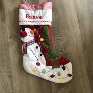 Nwot Pottery Barn Kids Quilted Red Christmas Stocking Snowman W