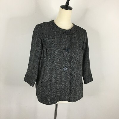 MAX STUDIO Marled Black White 3/4 Sleeve Textured Lined Jacket Womens sz 2