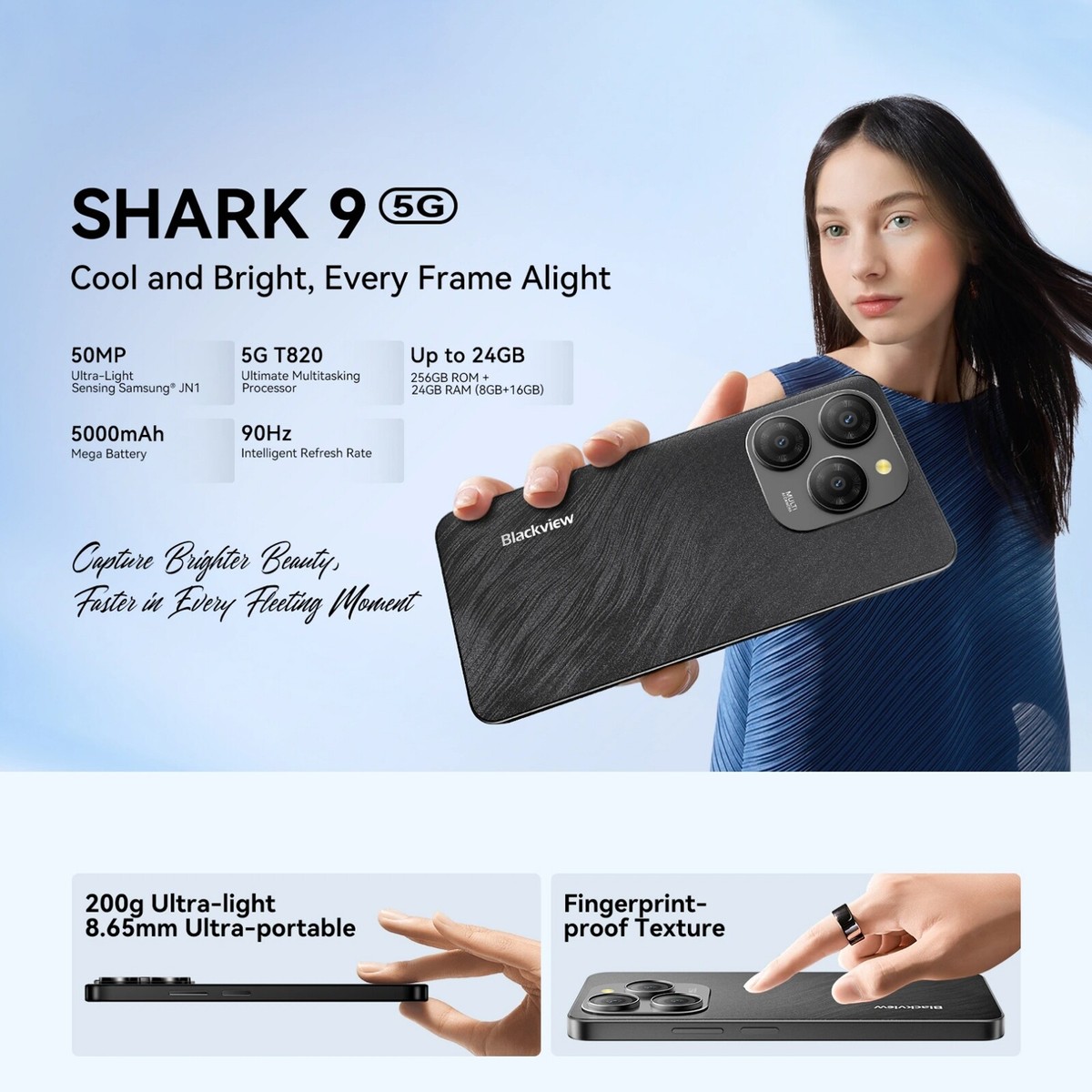 Blackview SHARK 9 8GB+256GB Smart Phone 6.67 inch Android 14